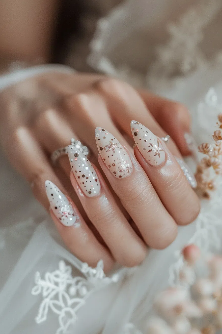 Elegant Minimalist Satin Wedding Nails