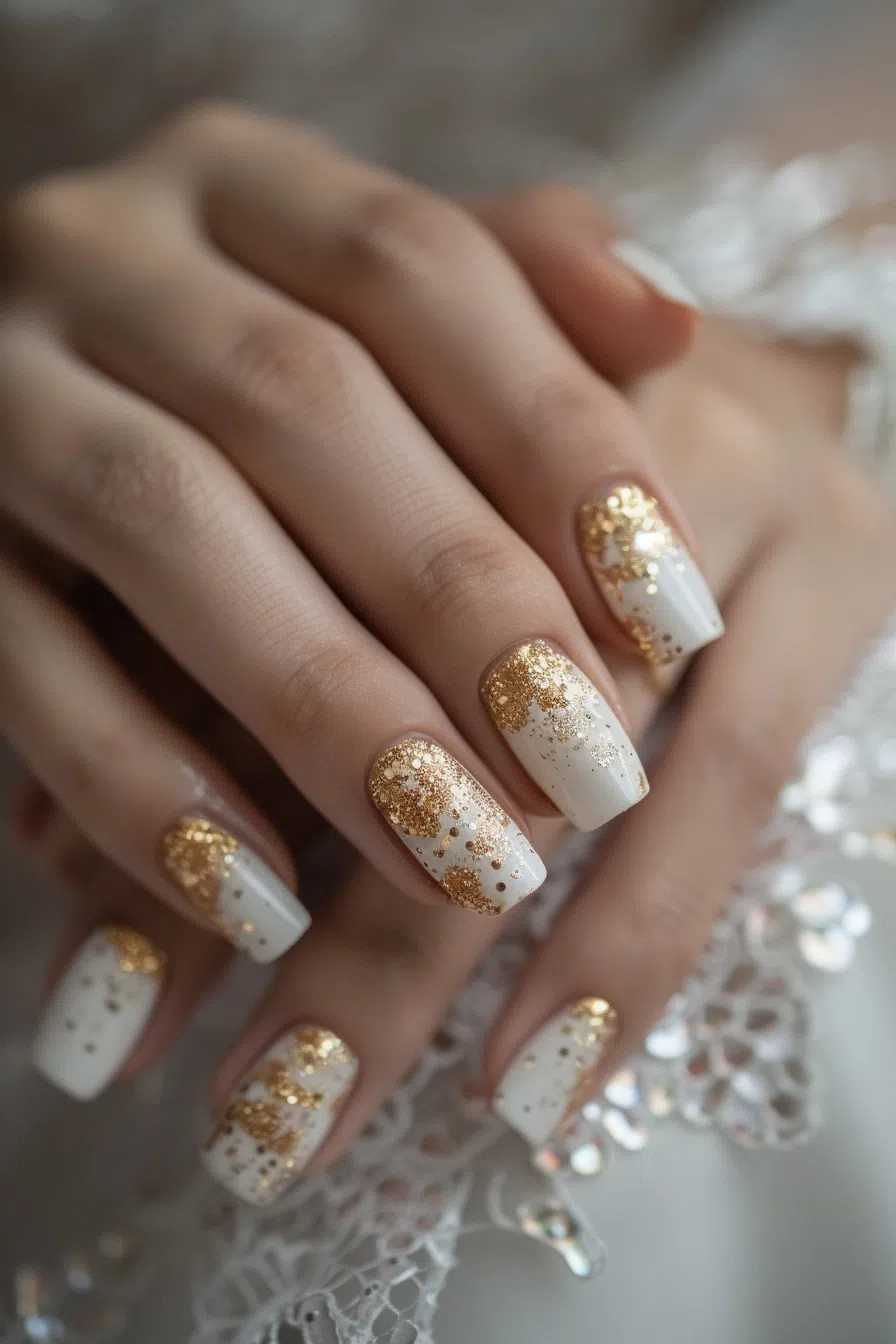Glamorous Gold Filigree Wedding Nails