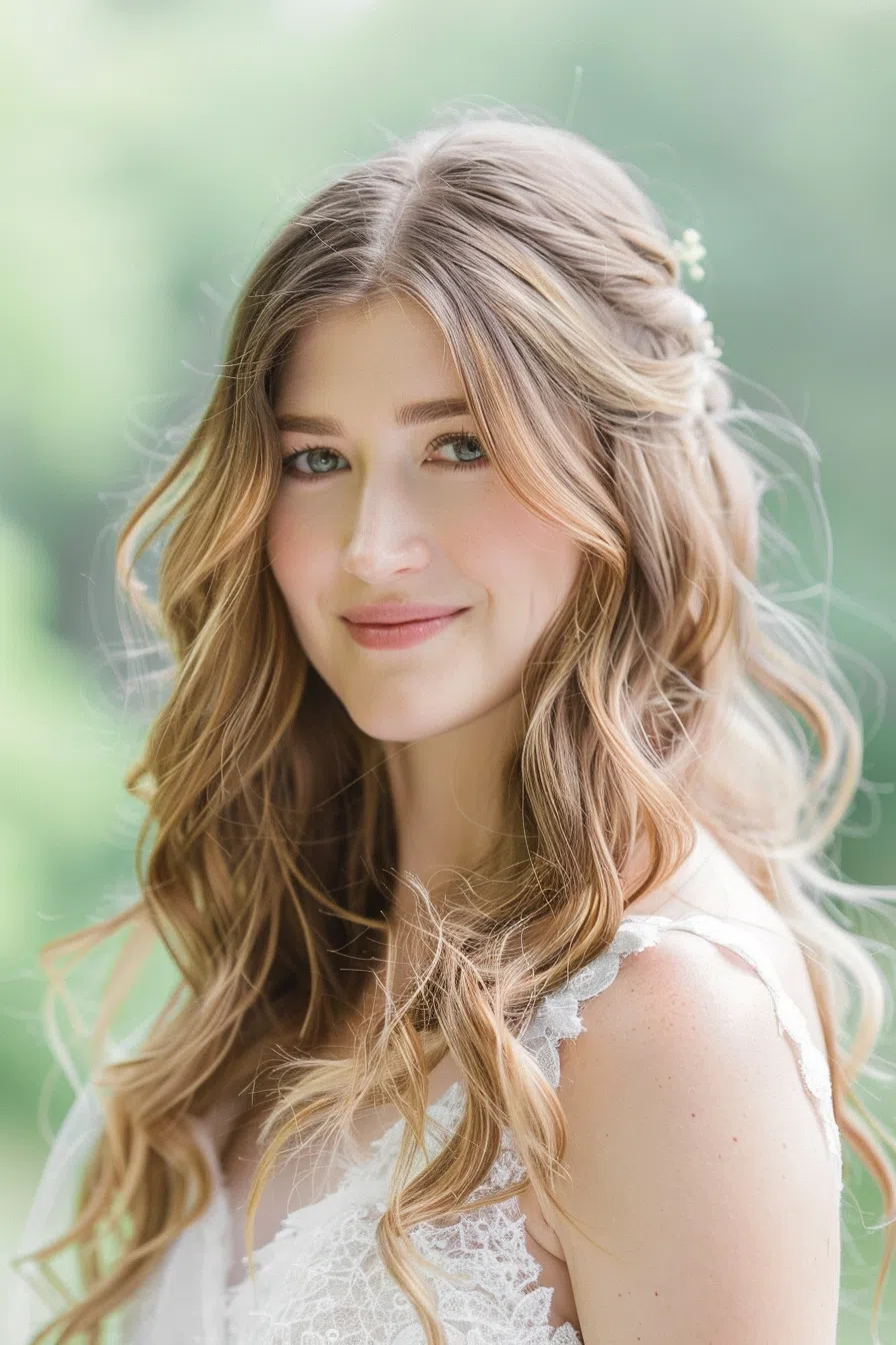 bridal hair down with headpiece