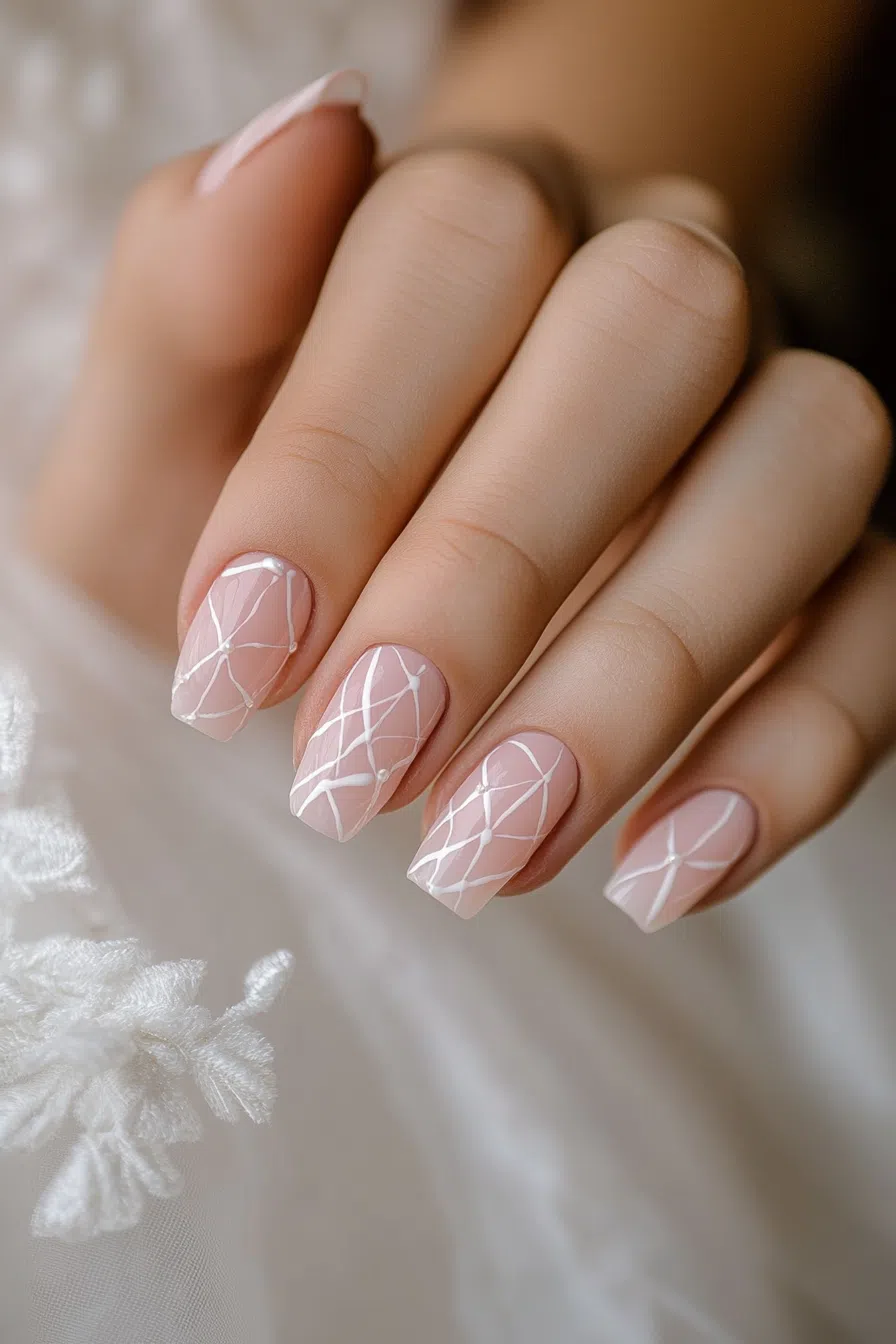 Pale Pink Glitter Nails for Engagement
